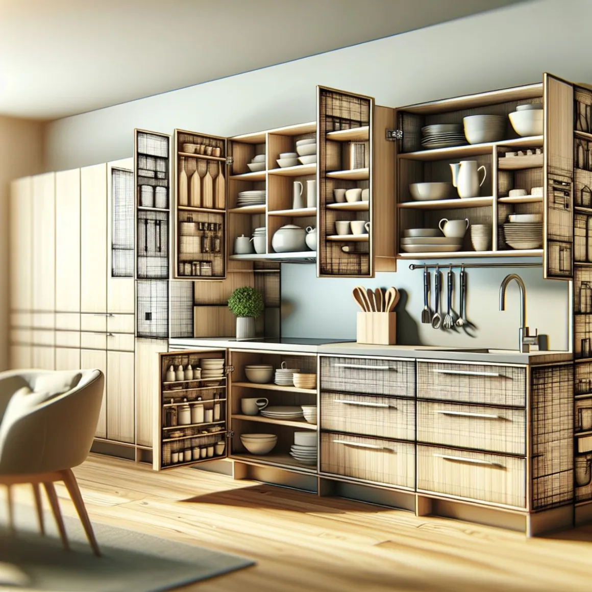 Modern kitchen cabinet with sleek design and ample storage space