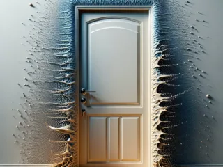 A sturdy door repelling water droplets