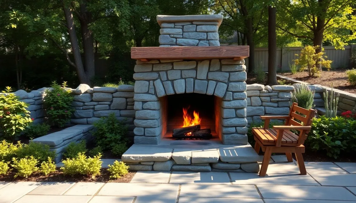 A cozy outdoor fireplace perfect for chilly evenings.