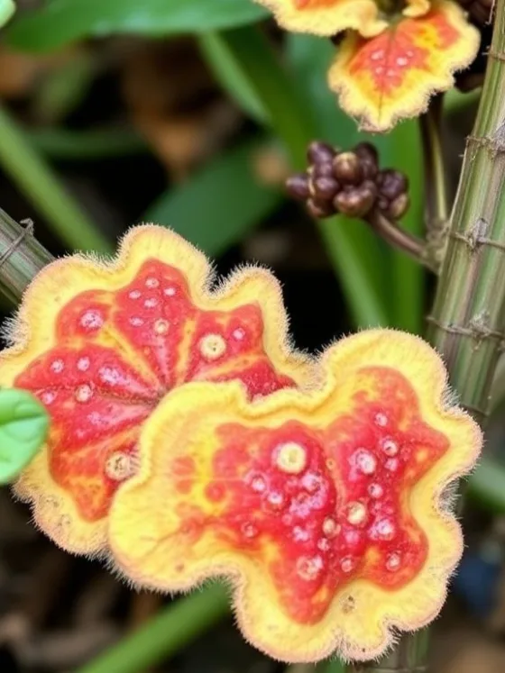 These unusual leaves have vibrant colors with fungal diseases.