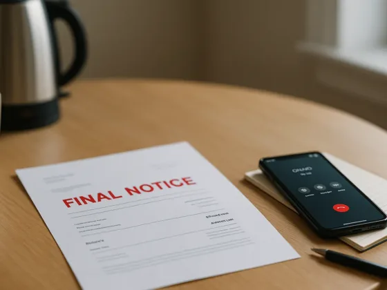 UK home table with a final-notice utility bill and a phone on speaker—calm, practical scene.